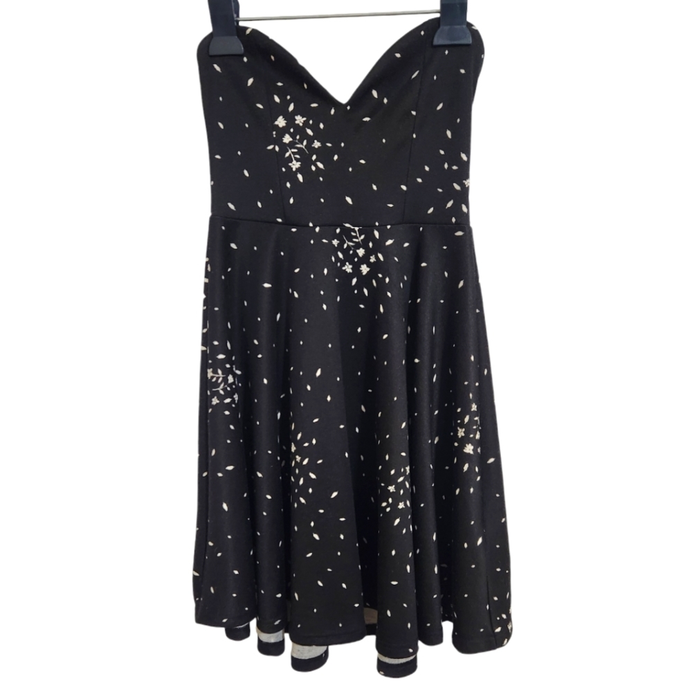 Pins and Needles Strapless Sweetheart Neckline Black Foral Circle Mini Dress XS